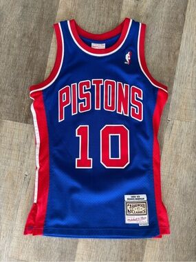 Mitchell & Ness Detroit Pistons Royal Blue Red #10 Jersey